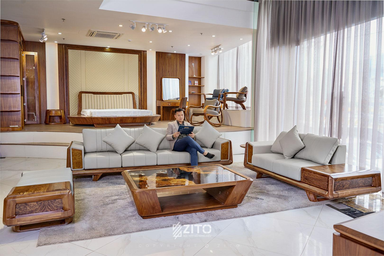 Sofa gỗ óc chó tự nhiên chữ U ZG 190